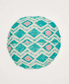 aquamarine blue diamond print round throw pillow by Anchal artisans