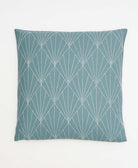 spruce green throw pillow with white fanning embroidery pattern