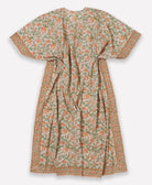orange & pink floral kaftan with decorative edging handmade in India by Anchal artisans