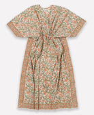 orange & pink floral kaftan made of 100% organic cotton & hand block printed in India by women artisans