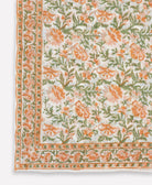 hand block printed organic cotton kaftan in floral print in orange, pink & green tones