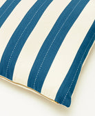 blue striped throw pillow with gold YKK zipper closure & removable down feather insert