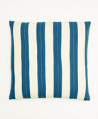 cabana striped cobalt blue throw pillow with white kantha embroidery 22" x 22"