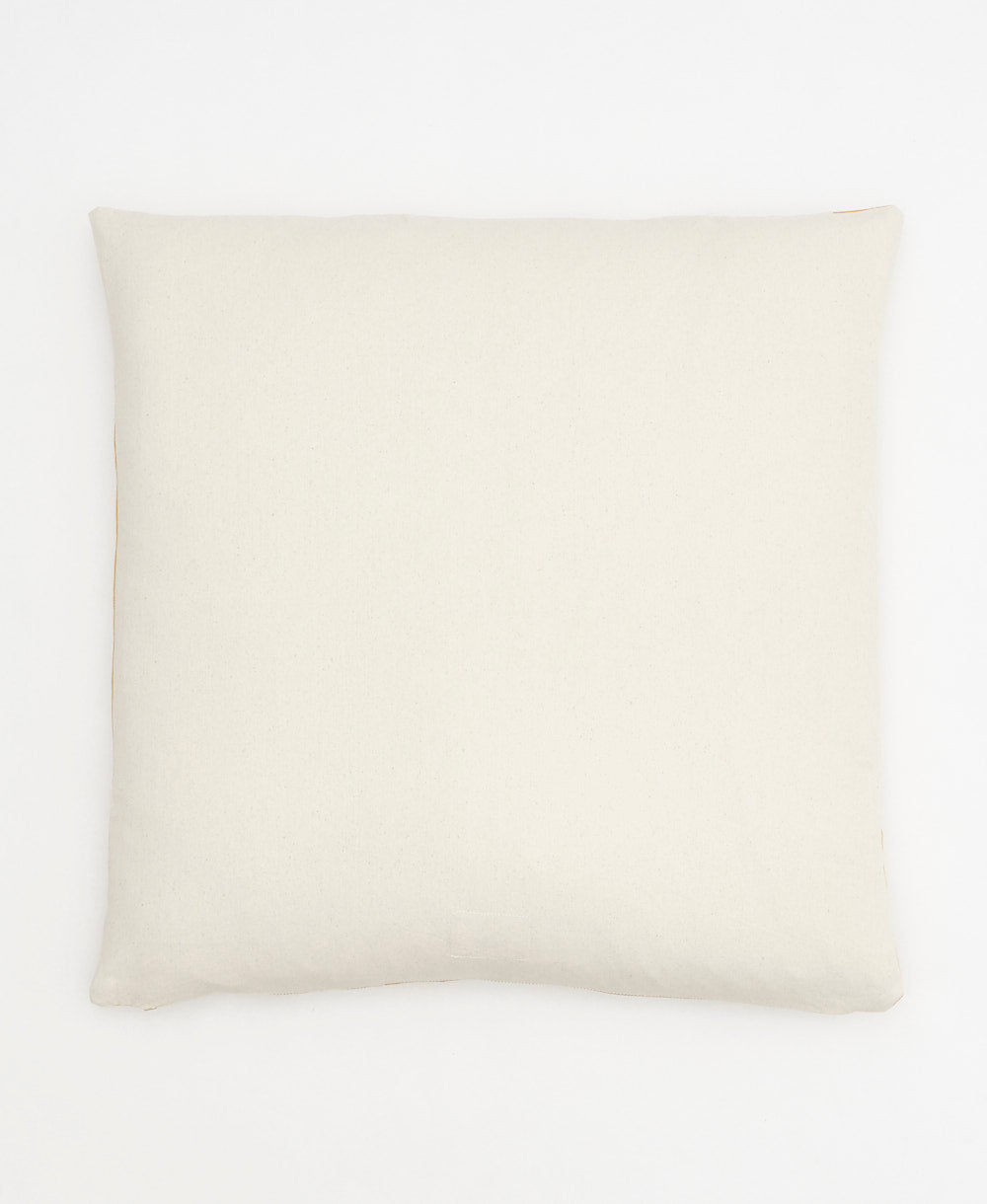 back of yellow striped square pillow made in India by women artisans from 100% organic cotton