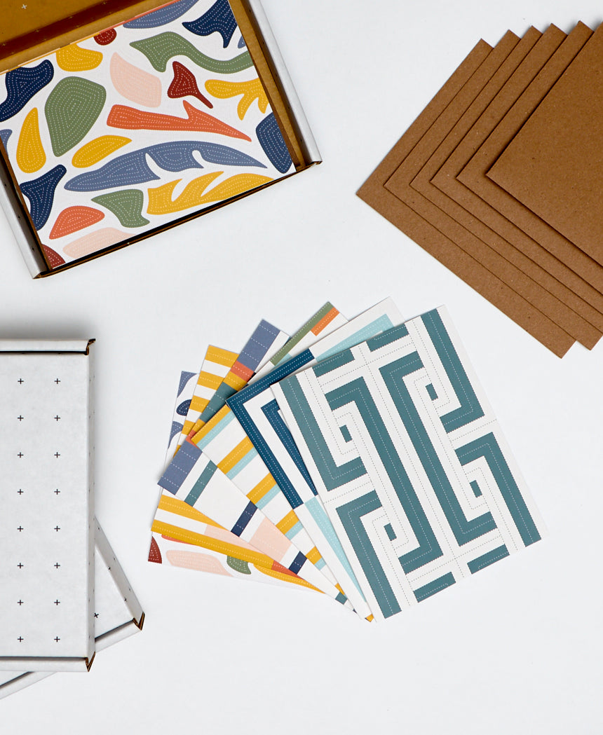 modern and playful stationery set handmade from 100% recycled paper with matching envelopes