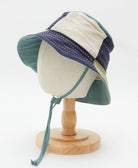 handmade baby bucket hat with ties and cotton chin toggle with no plastic