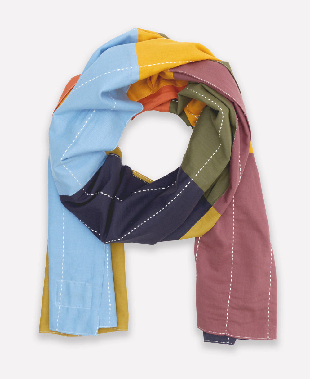 Colorful scarf with a geometric pattern on a white background