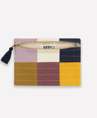 canvas-lined checkered pouch in lilac and navy blue