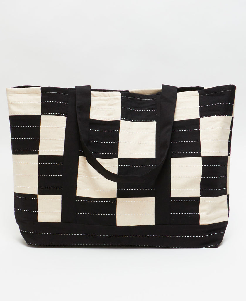 handmade black and white organic cotton canvas oversized tote bag by Anchal Project