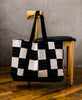 black and white classic checkered canvas tote bag handmade ethically by all women artisans in India