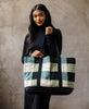 checkered black, sage, spruce and white canvas tote bag by Anchal Project