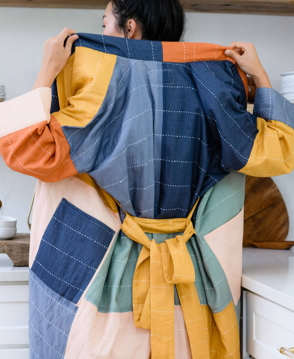 cotton robe with hand-embroidery made by all woman artisan team in India