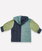 gender neutral toddler hoodie in green and blue colorblocks made from 100% organic cotton