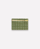 Green wallet with gold zipper on a white background
