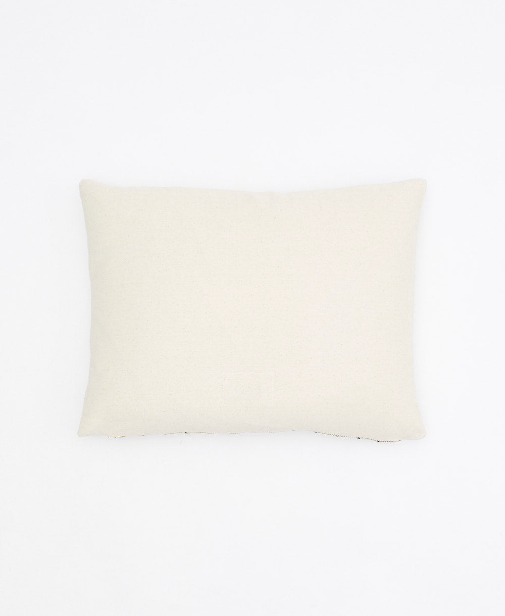 white back of cross-stitch small pillow made from 100% organic cotton twill