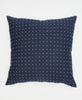 navy blue organic cotton throw pillow hand-embroidered by women artisans in India