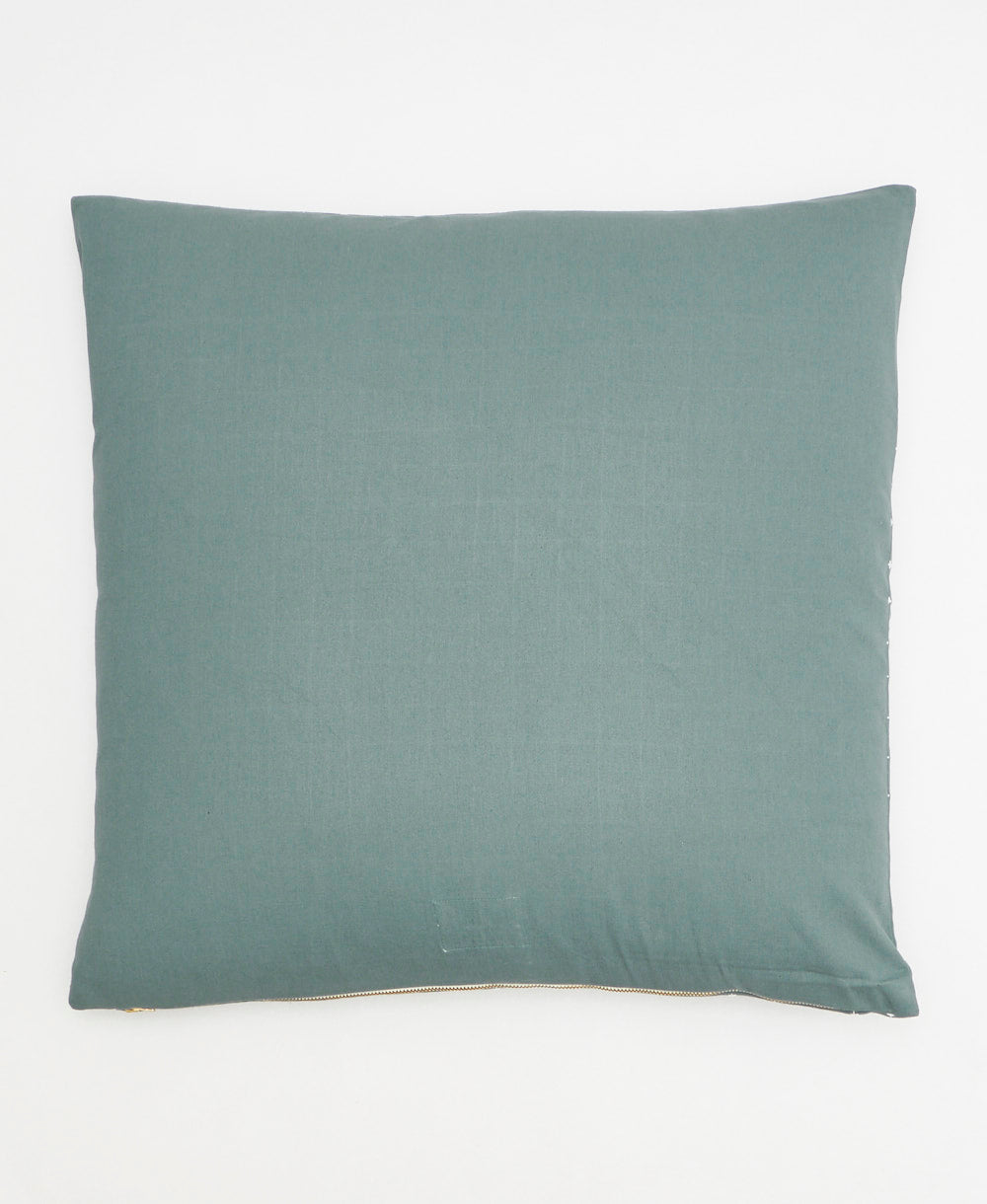 back of spruce green cross-stitch throw pillow made by women artisans in Fair Trade environment