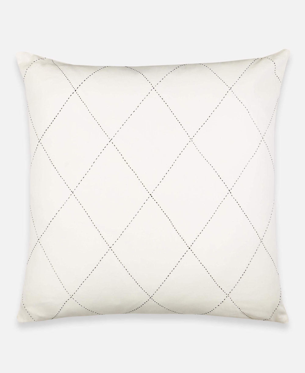 embroidered euro sham in bone white with hand-stitched diamond pattern