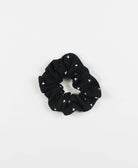 black 100% cotton scrunchie with white embroidery handmade in India