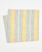 block print shower curtain made from 100% organic cotton with yellow and blue floral vertical stripe design