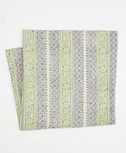 ethically made block print shower curtain handmade in India from 100% organic cotton twill in blue and green stripes