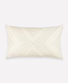 natural white lumbar pillow with geometric stitch embroidered pattern in black