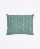 spruce green small pillow with white triangle embroidery