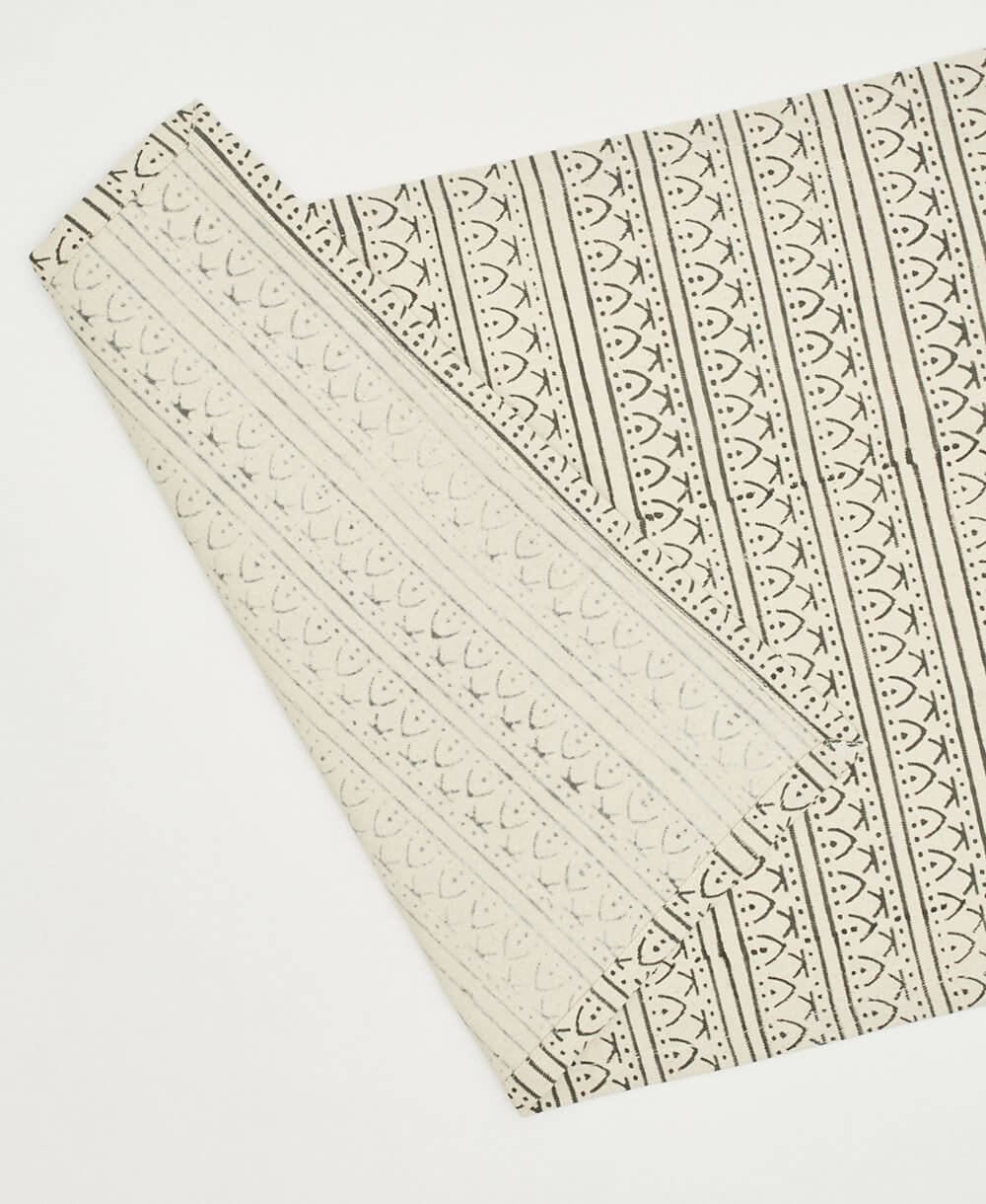 hand block printed cotton placemat with black geometric design in rectangle shape