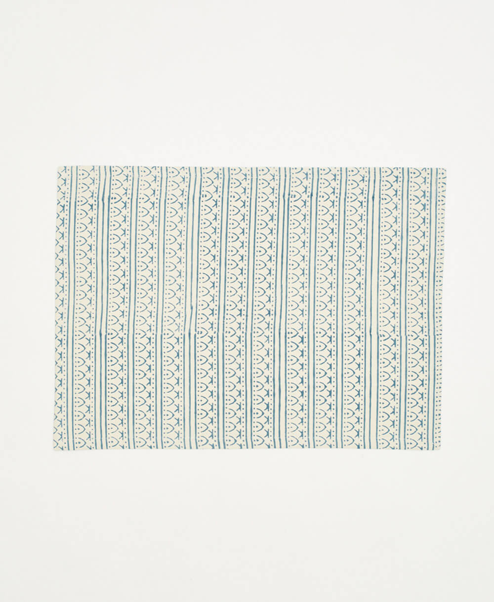 cobalt blue and white block printed rectangle cotton placemat