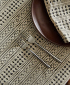 handcrafted block print tablecloth in bold black stripe pattern made from 100% organic cotton twill