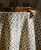 organic cottonblock print tablecloth in modern grid pattern handmade in India