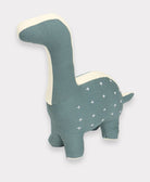 spruce green and natural white stuffed dinosaur with hand-embroidered details made from organic cotton