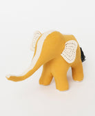 mustard yellow and natural white stuffed elephant with hand-embroidered ears