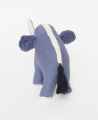 slate blue stuffed elephant with tassel tail handmade from 100% organic cotton