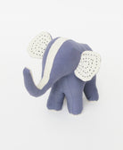 slate blue and natural white stuffed elephant with kantha embroidered ears made from organic cotton