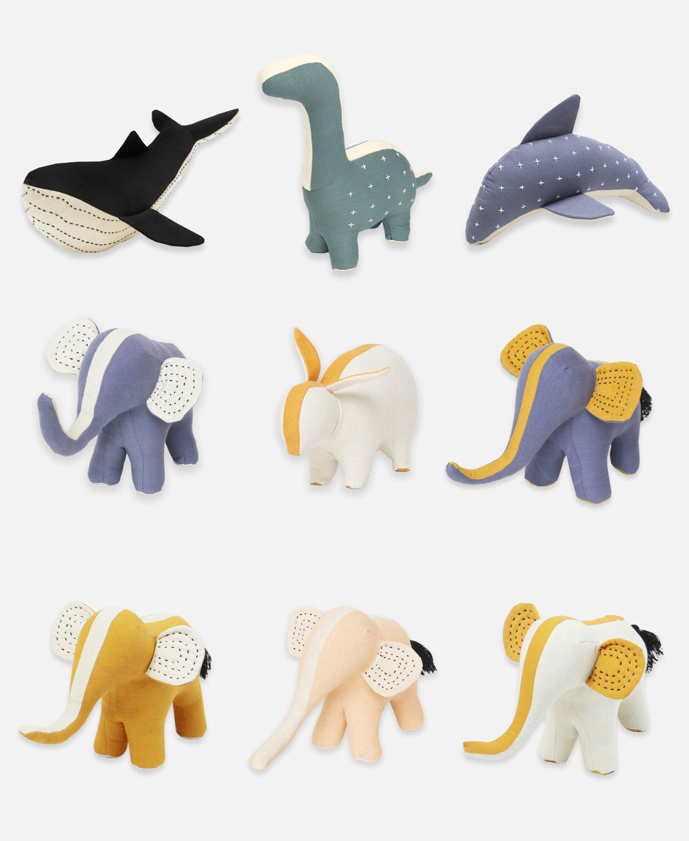 handmade stuffed animals made by using organic cotton scrap fabrics