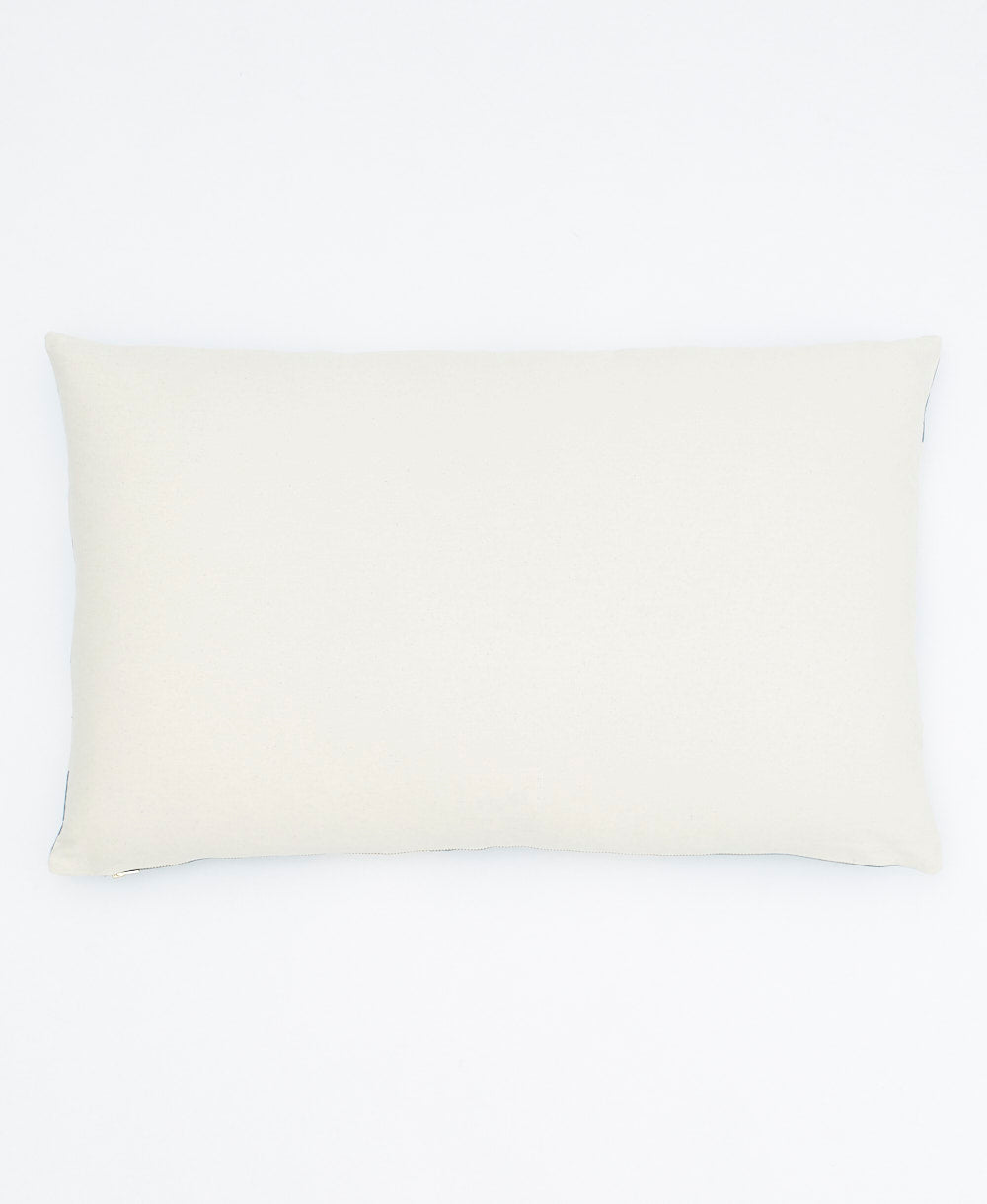 solid back of spruce green interlock lumbar pillow with removable ethical down feather insert