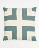 natural white and spruce green throw pillow with intersecting stripe pattern for the sustainable modern home