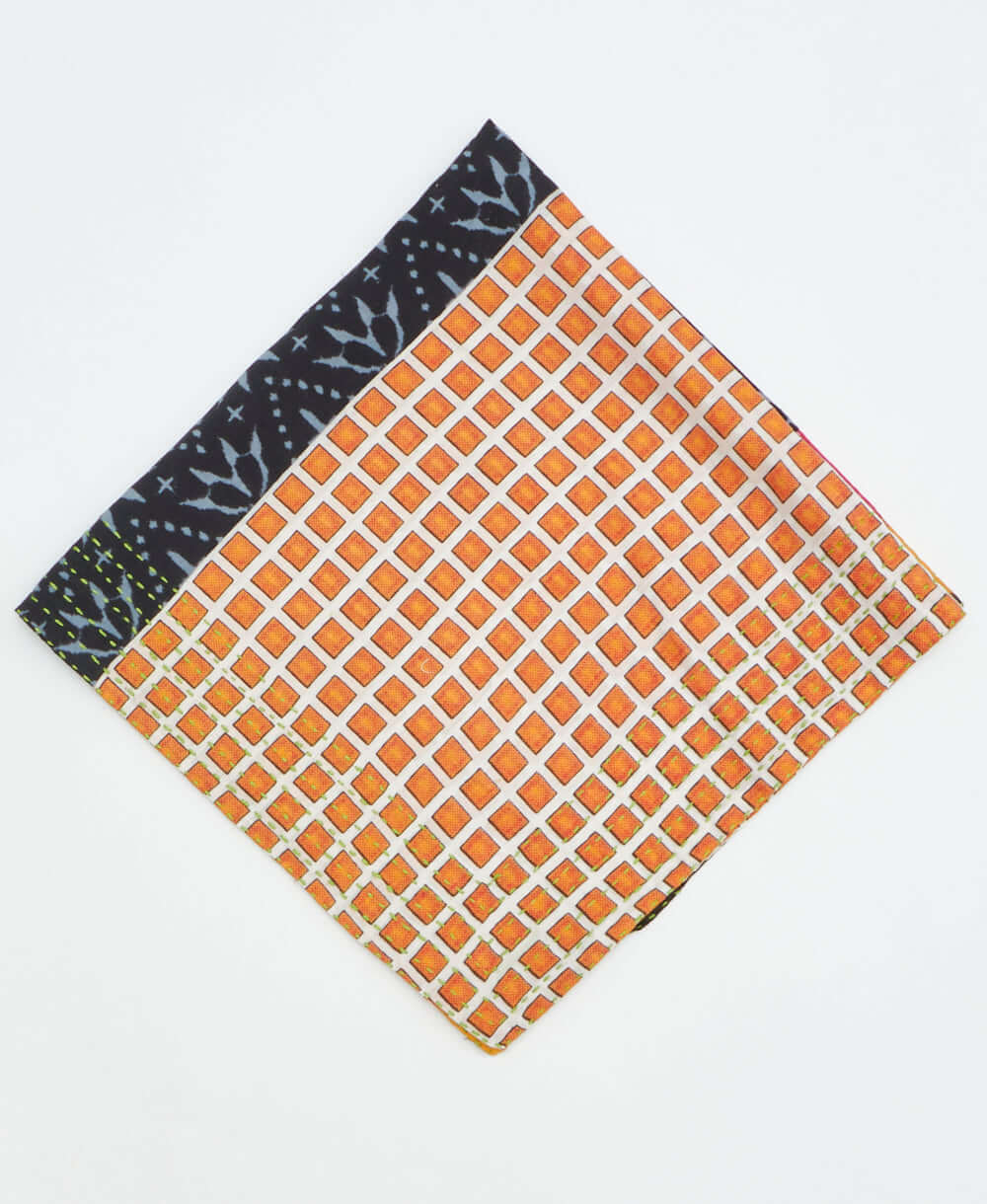 orange square print cotton bandana scarf handmade in India