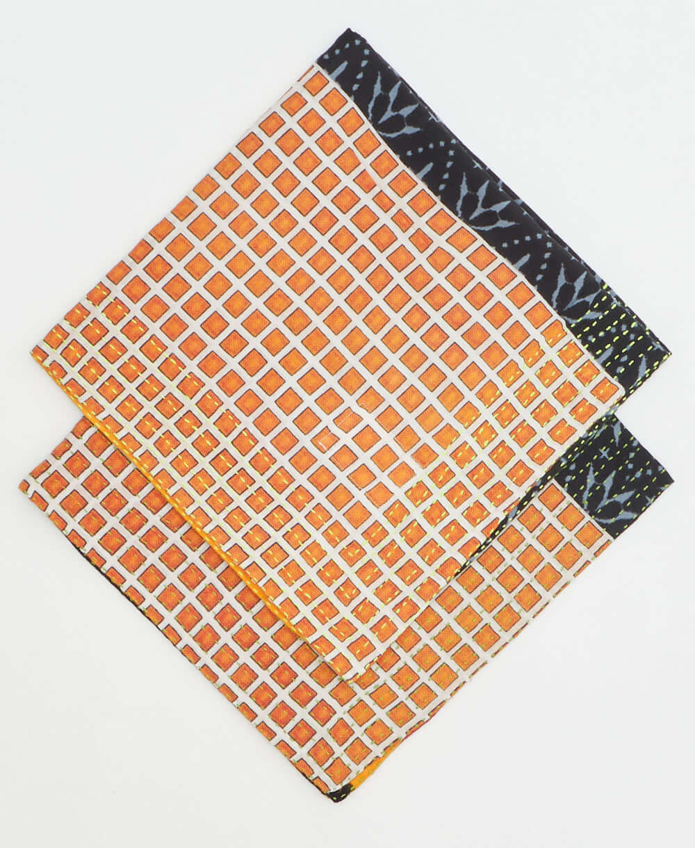 embroidered bandana scarf in a one-of-a-kind orange square pattern