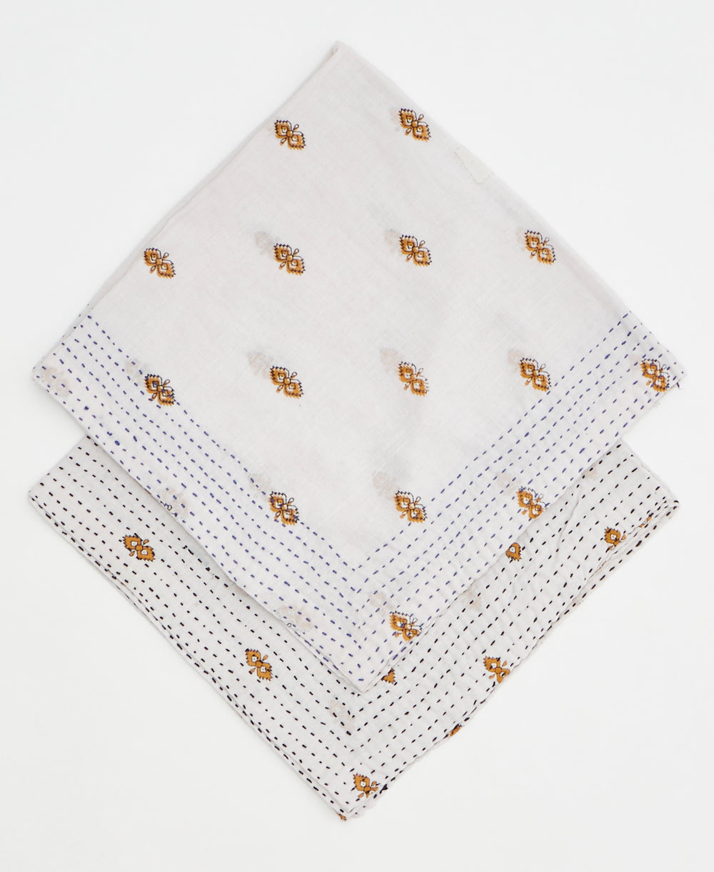 embroidered bandana scarf in a one-of-a-kind mustard geometric pattern