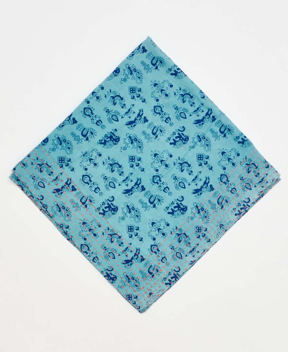 blue traditional print cotton bandana scarf handmade in India