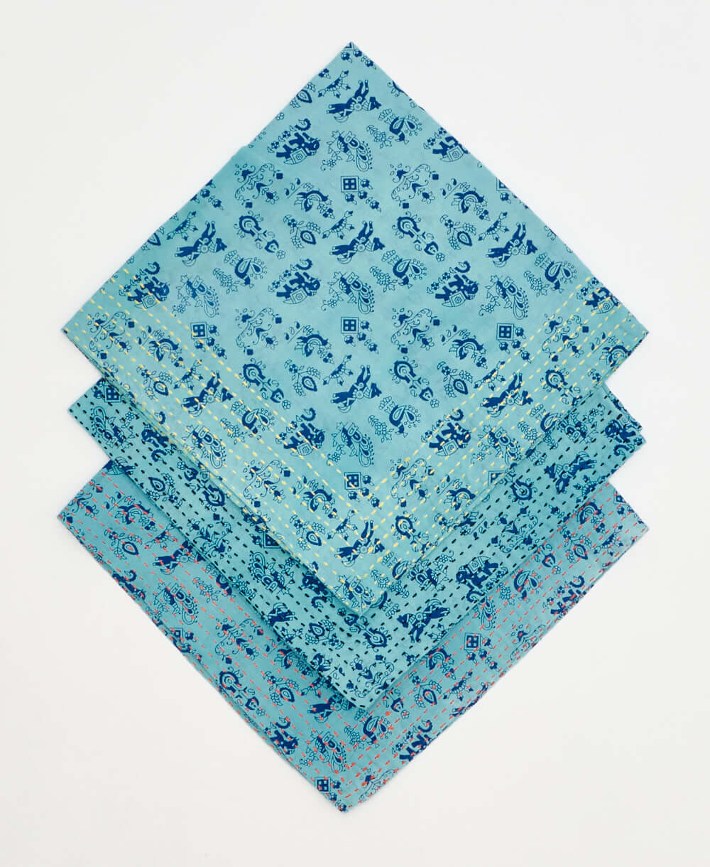 embroidered bandana scarf in a one-of-a-kind blue traditional pattern