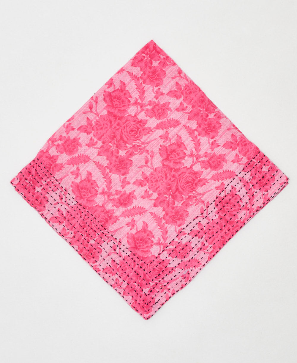 bright pink classic floral cotton bandana scarf handmade in India
