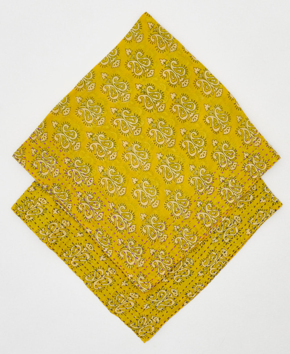 bright yellow paisley bandana with kantha hand stitching 