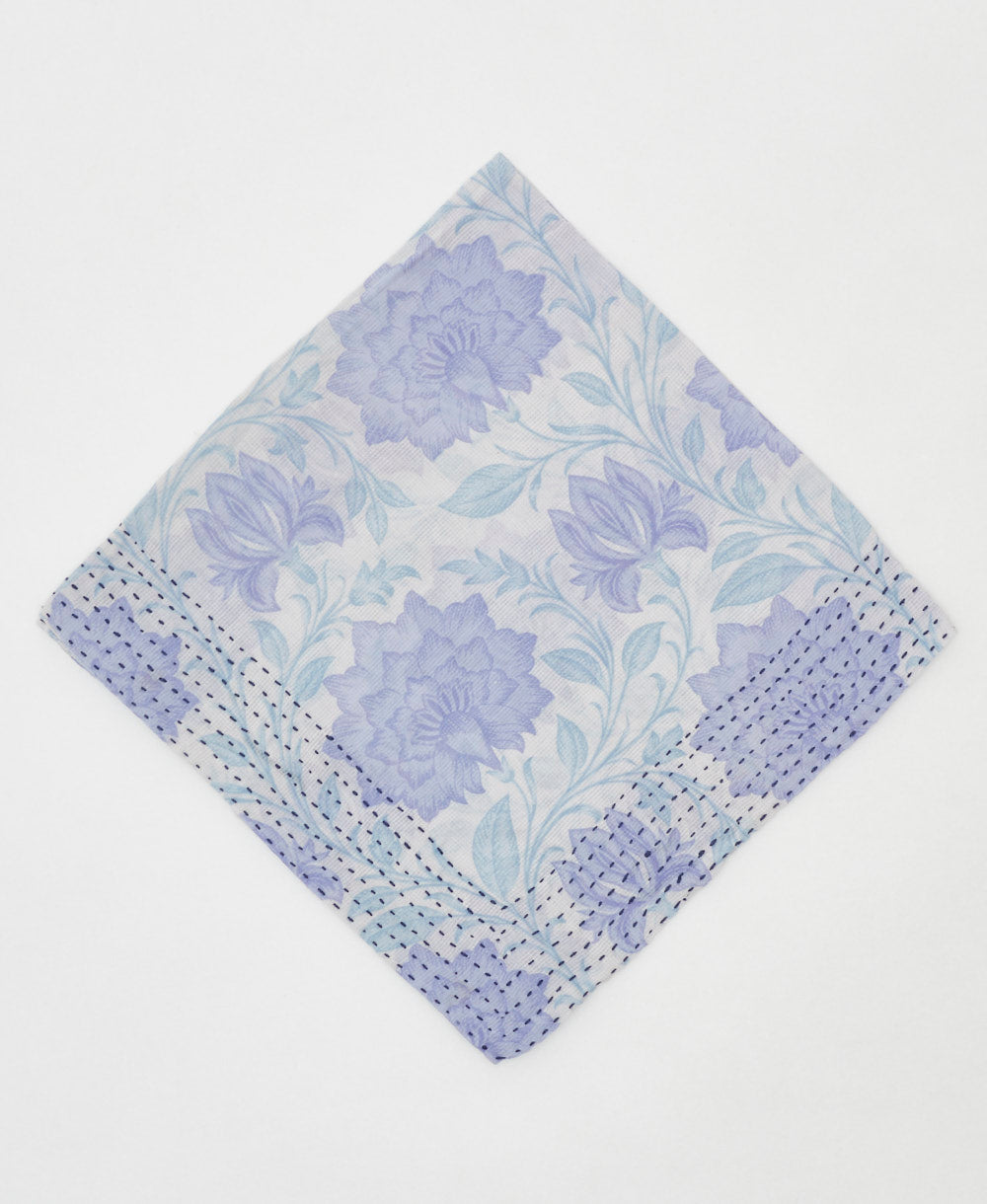 pastel blue and purple floral cotton bandana scarf handmade in India
