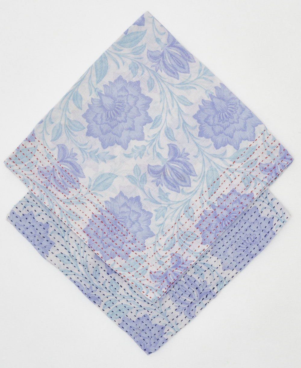 pastel floral sustainable bandana featuring traditional kantha hand stitching 