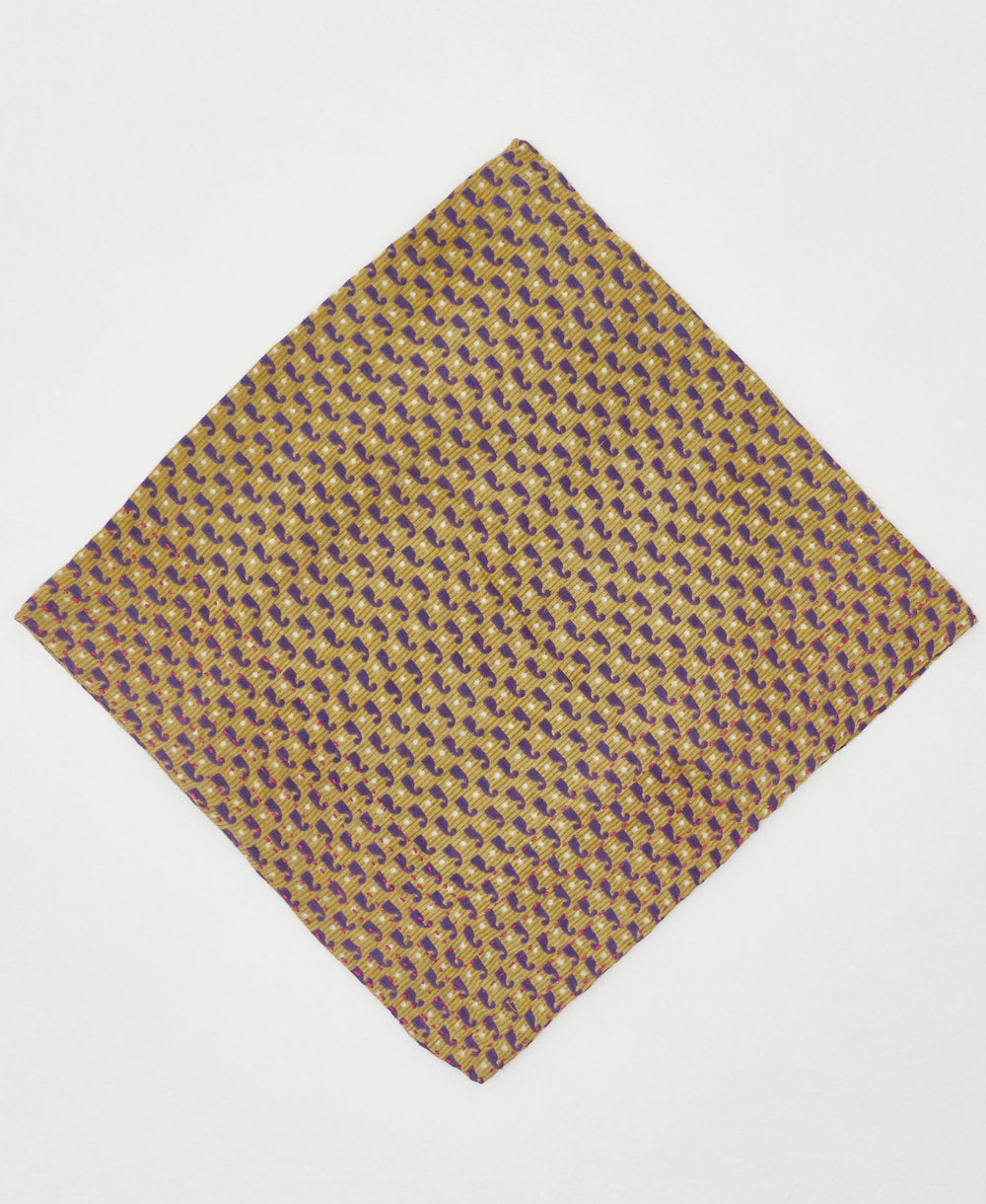 tan and purple geometric cotton bandana scarf handmade in India
