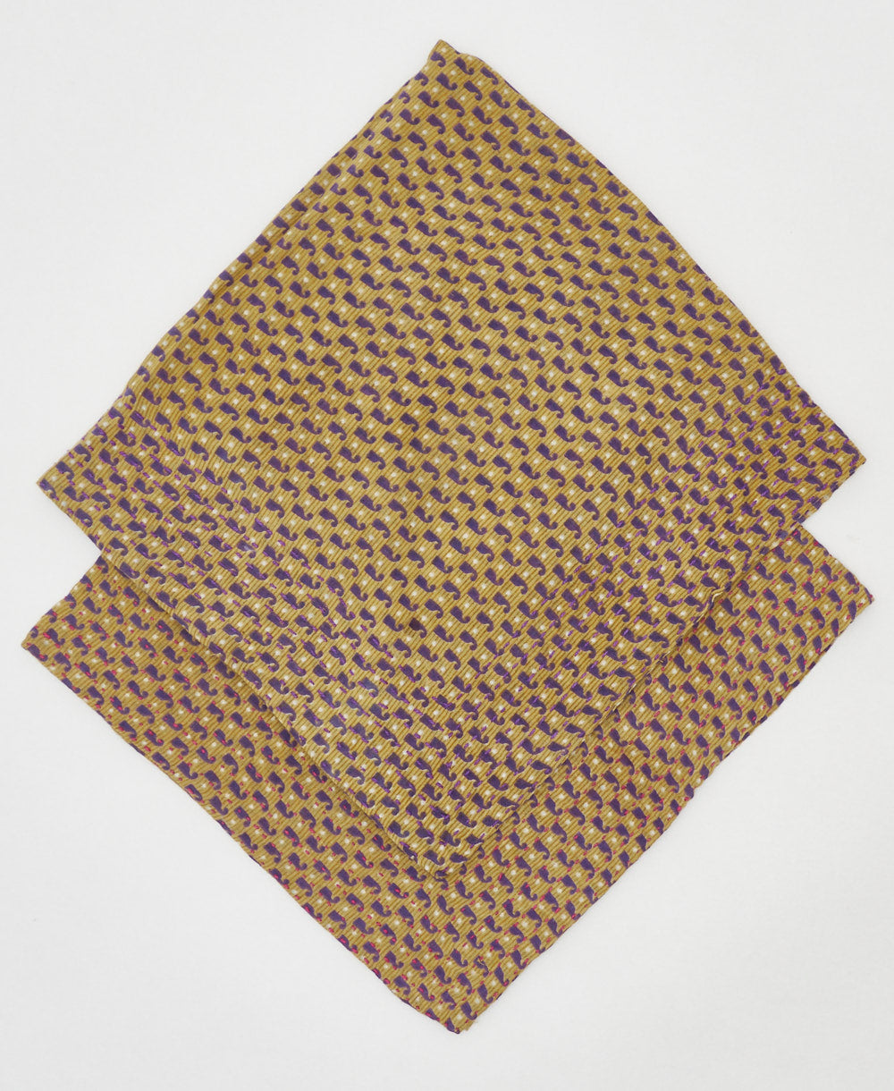 tan and purple ethically made bandana featruing kantha hand stitching 