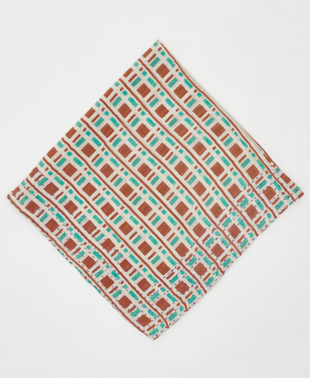 teal and orange geometric cotton bandana scarf handmade in India
